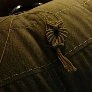 Vintage handmade macrama 60's owl 22 inch necklace